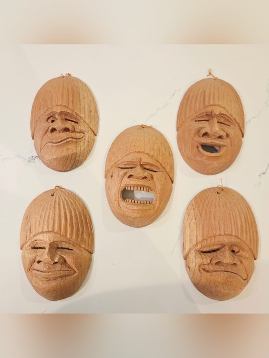 Other - VTG Hand Carved Wood Mask Tribal Folk Art Expressive Face Wall Hanging Lot 5 HTF